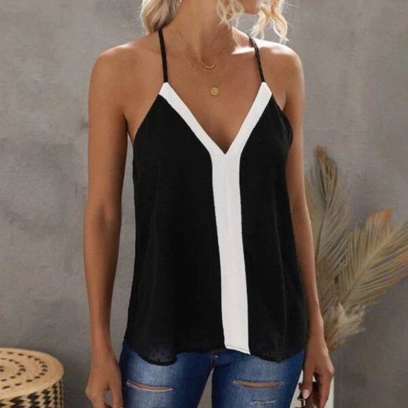 . Tops - ColorBlock  tank cami top Black white